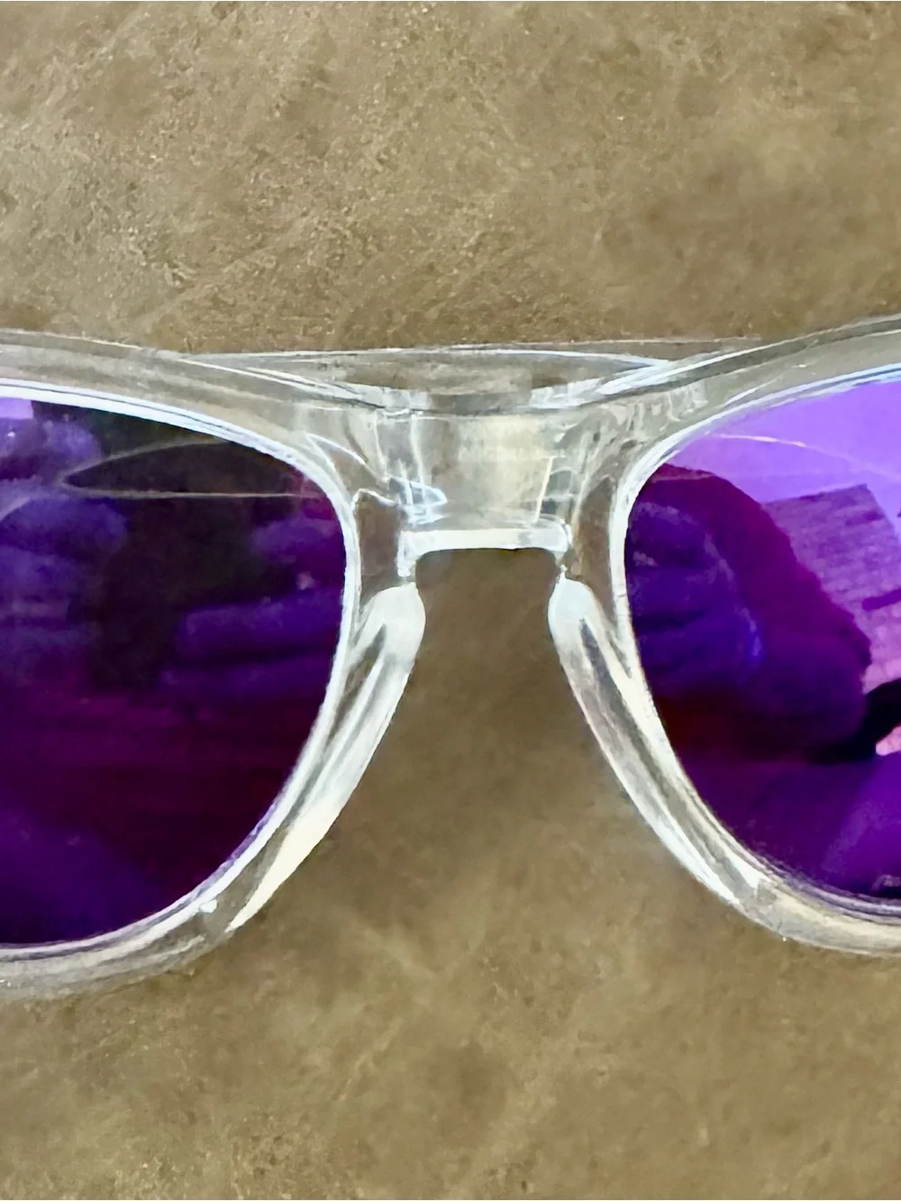 NWT Oakley Frogskins Polarized Clear Frame Purple Violet Lenses w/Case & Box
